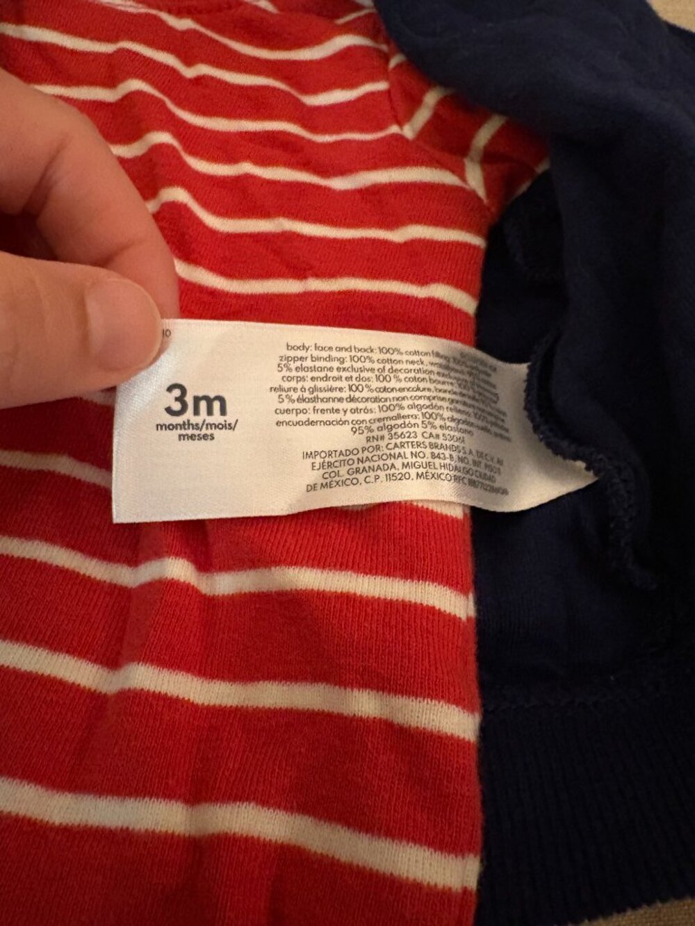Carter’s Baby Boy 3pc Sport Set Navy Vest Red White Stripe Onesie Navy Pants 3M - Picture 3 of 4